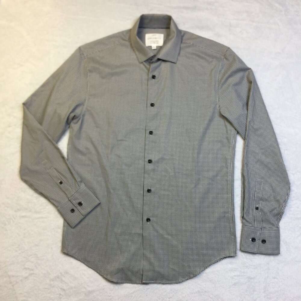 Con.Struct 4-Way Stretch Dress Shirt Mens Size M Black White Plaid Slim Fit